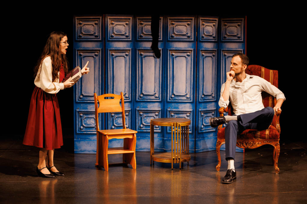 Phoebe (Hadassah Misner, at left) explains her reasoning to Monty (Will Derusha) in "I've Decided to Marry You" from Lutvak's "A Gentleman's Guide to Love and Murder."